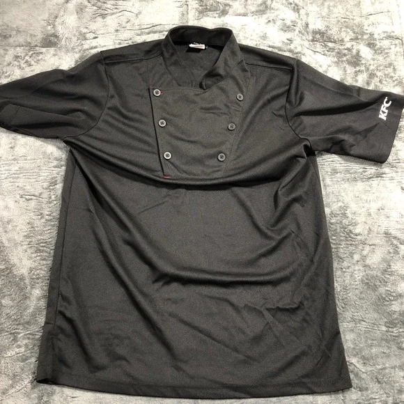 Barco Chef Shirt Mens Medium Black Short Sleeve Uniform Mock Neck Button Front - Picture 1 of 7